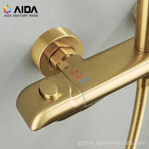 Exposed shower set Handheld Round Brass Rain Thermostatic Washroom Shower Head Set Bathroom Gold Shower Faucet and Fixtures Manufactory